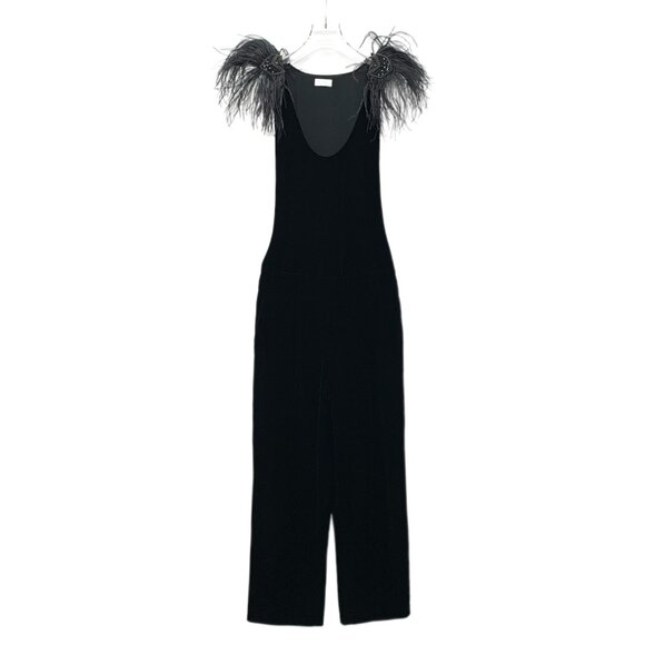 EW0148 Brunello Cucinelli black feather and diamond jumpsuit size S - Picture 1 of 8